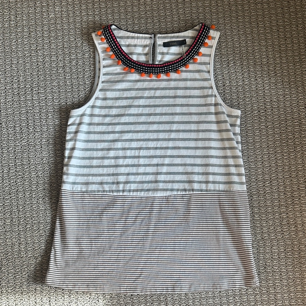 THML Striped Tank Top with Orange and Black Accents